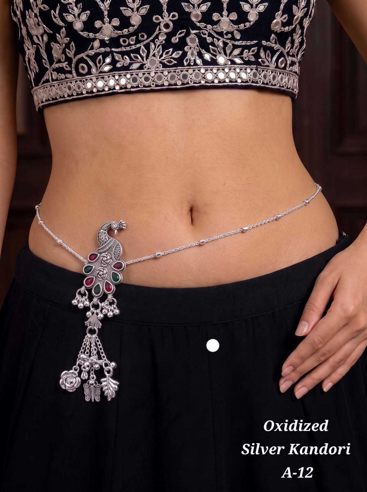 Oxidised Kandori Waist Chain with Charm Tassel Drops