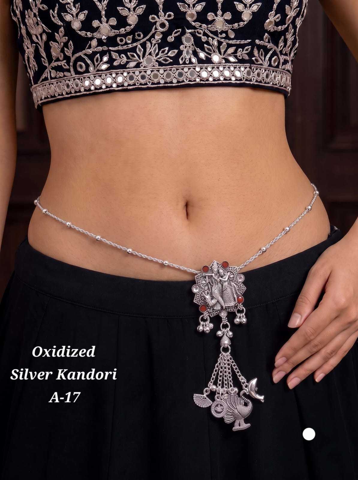 Oxidised Kandori Waist Chain with Charm Tassel Drops