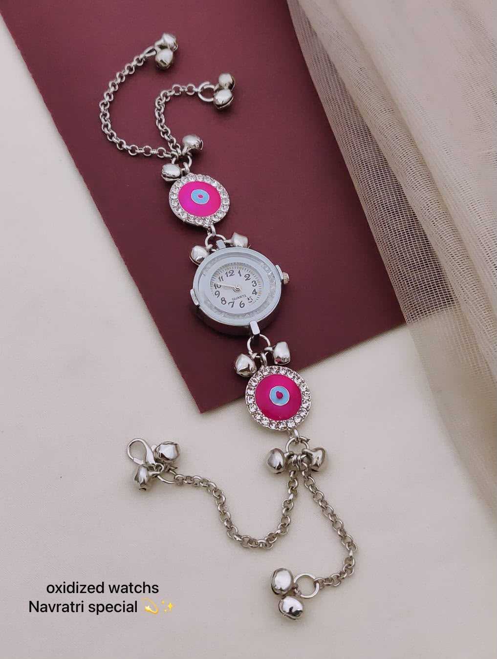 Oxidised Kashmiri Bracelet Watch with Ghungroo Charms