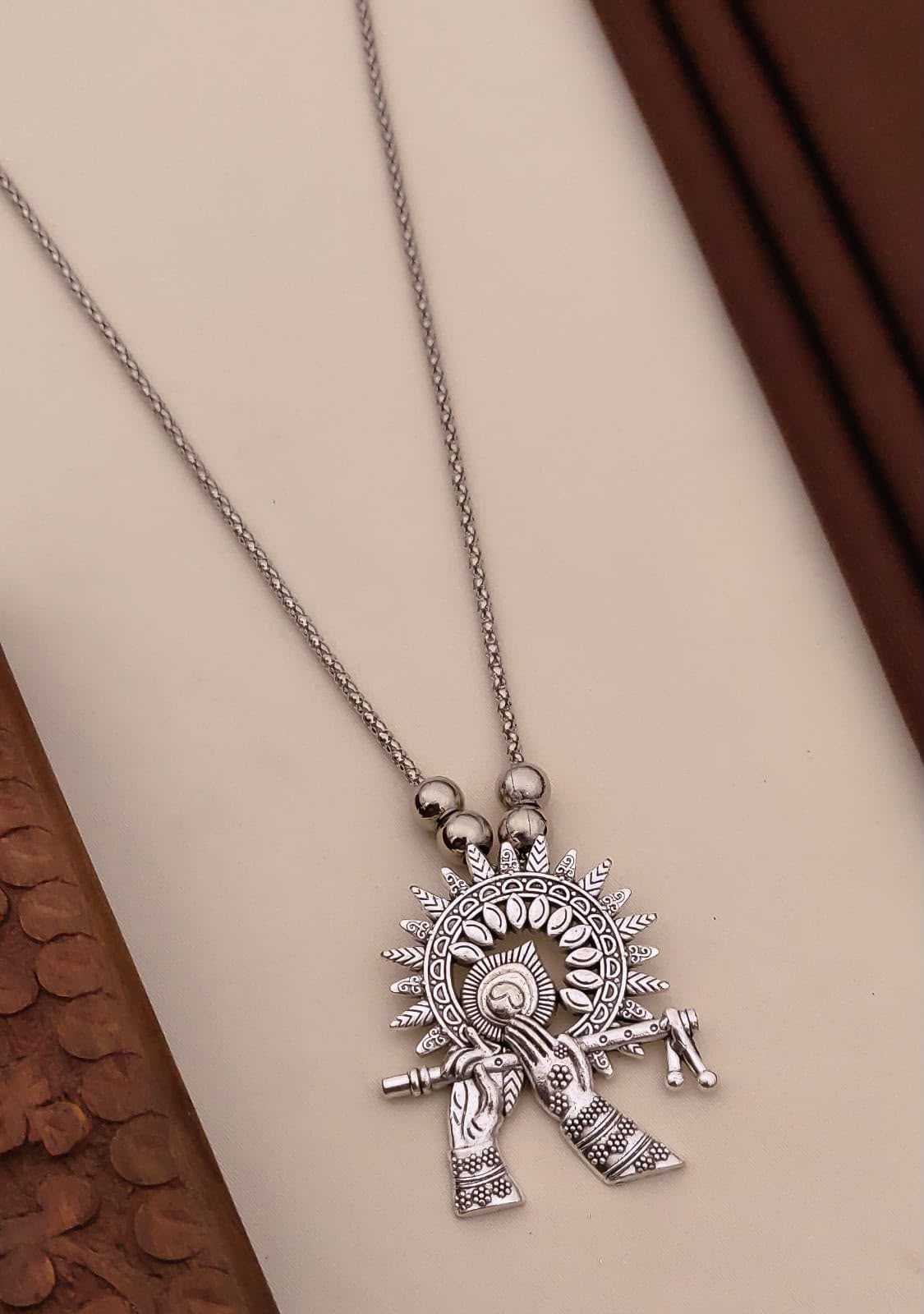 Oxidised Mandala Circular Pendant Necklace