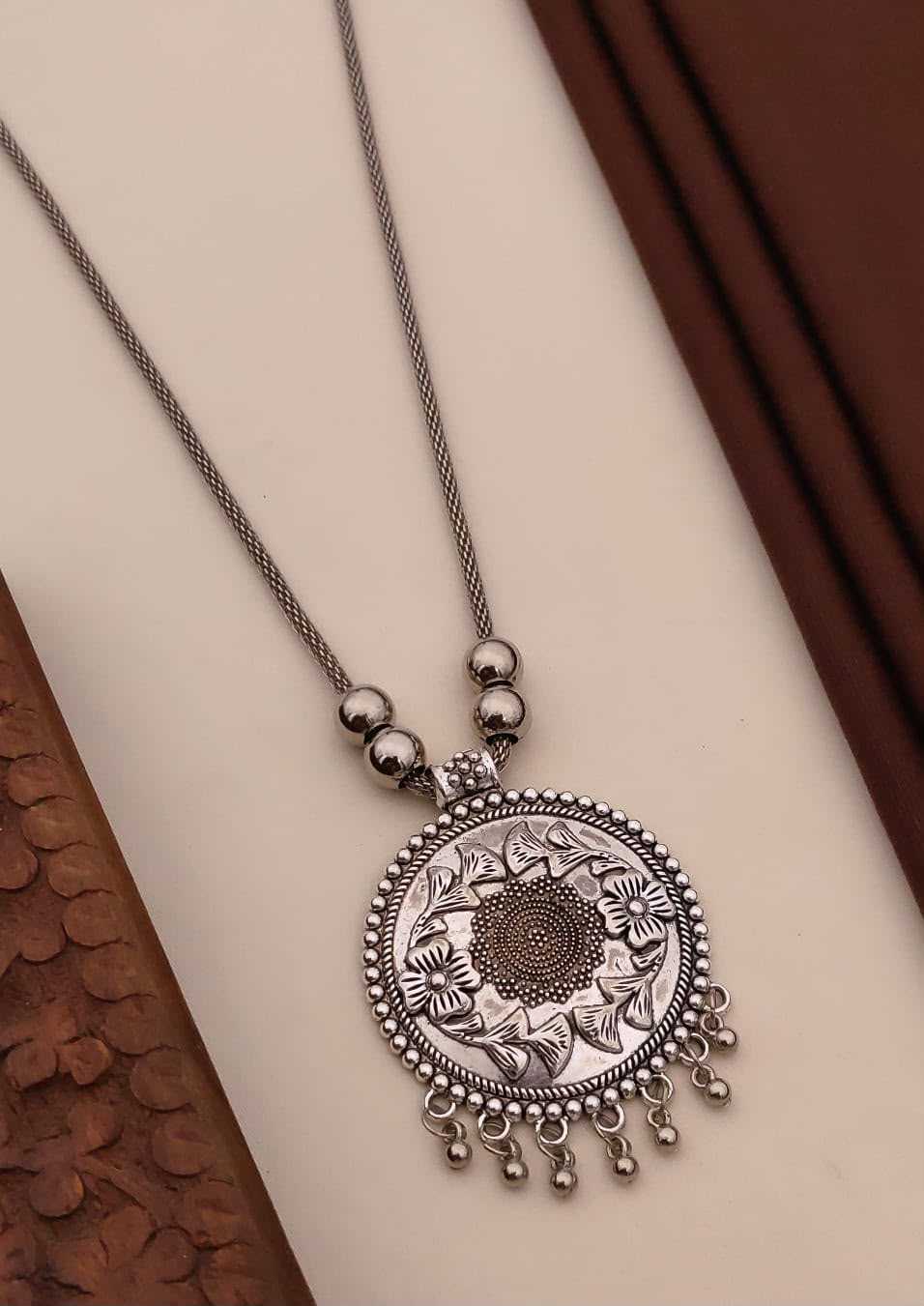 Oxidised Mandala Circular Pendant Necklace