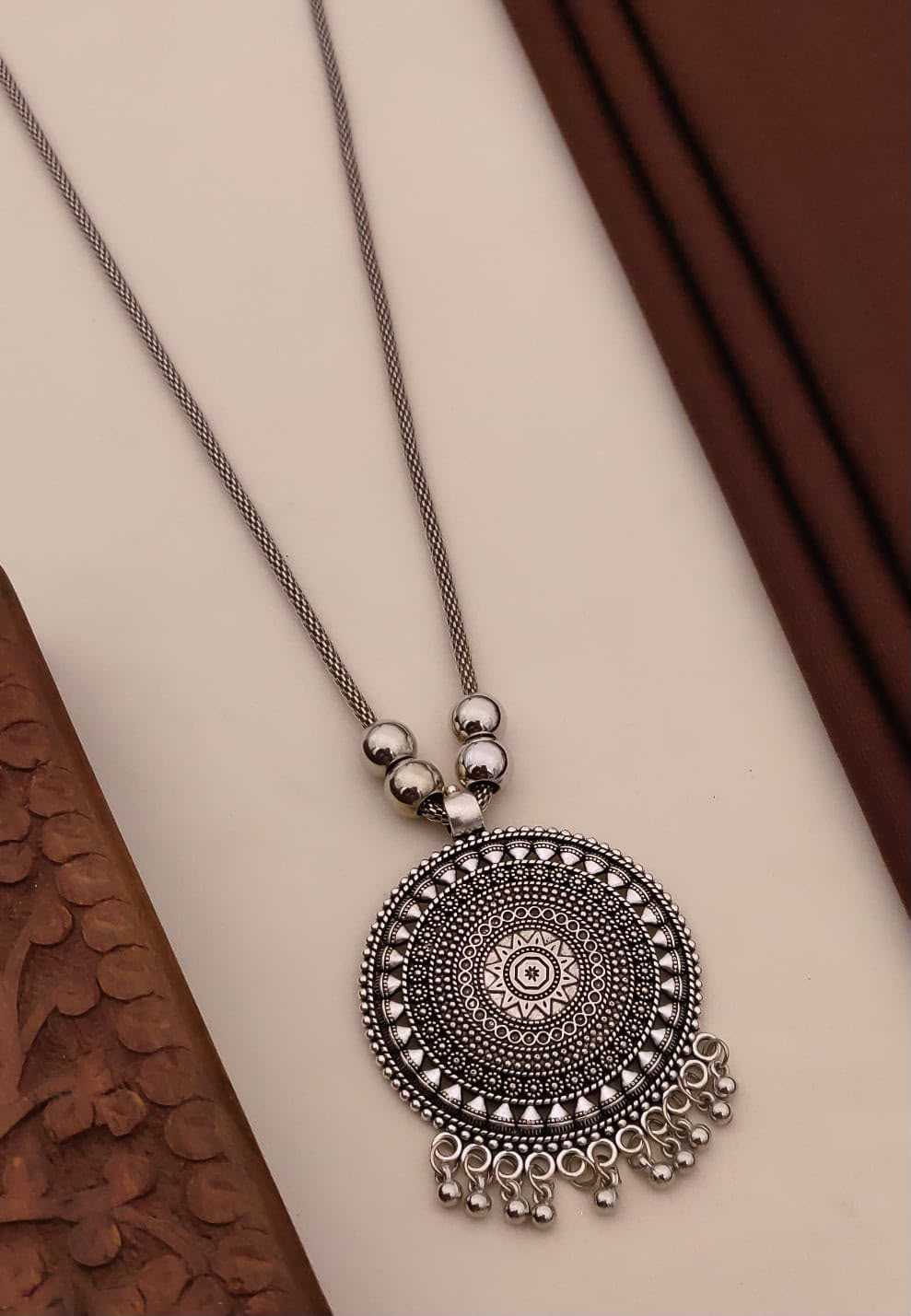 Oxidised Mandala Medallion Pendant with Ghungroo Fringe