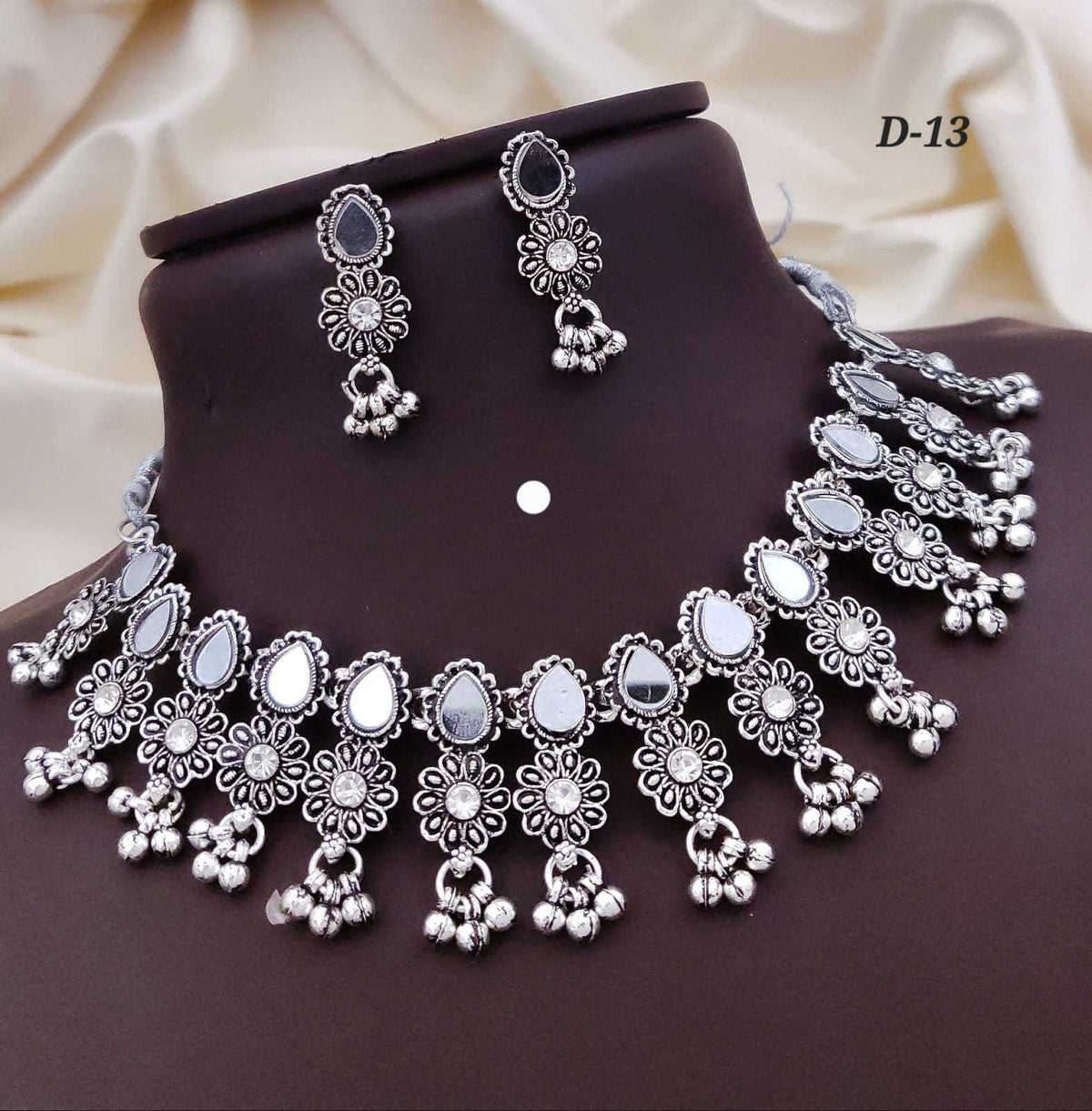 Oxidised Mirror Choker Set with Ghungroo Beads