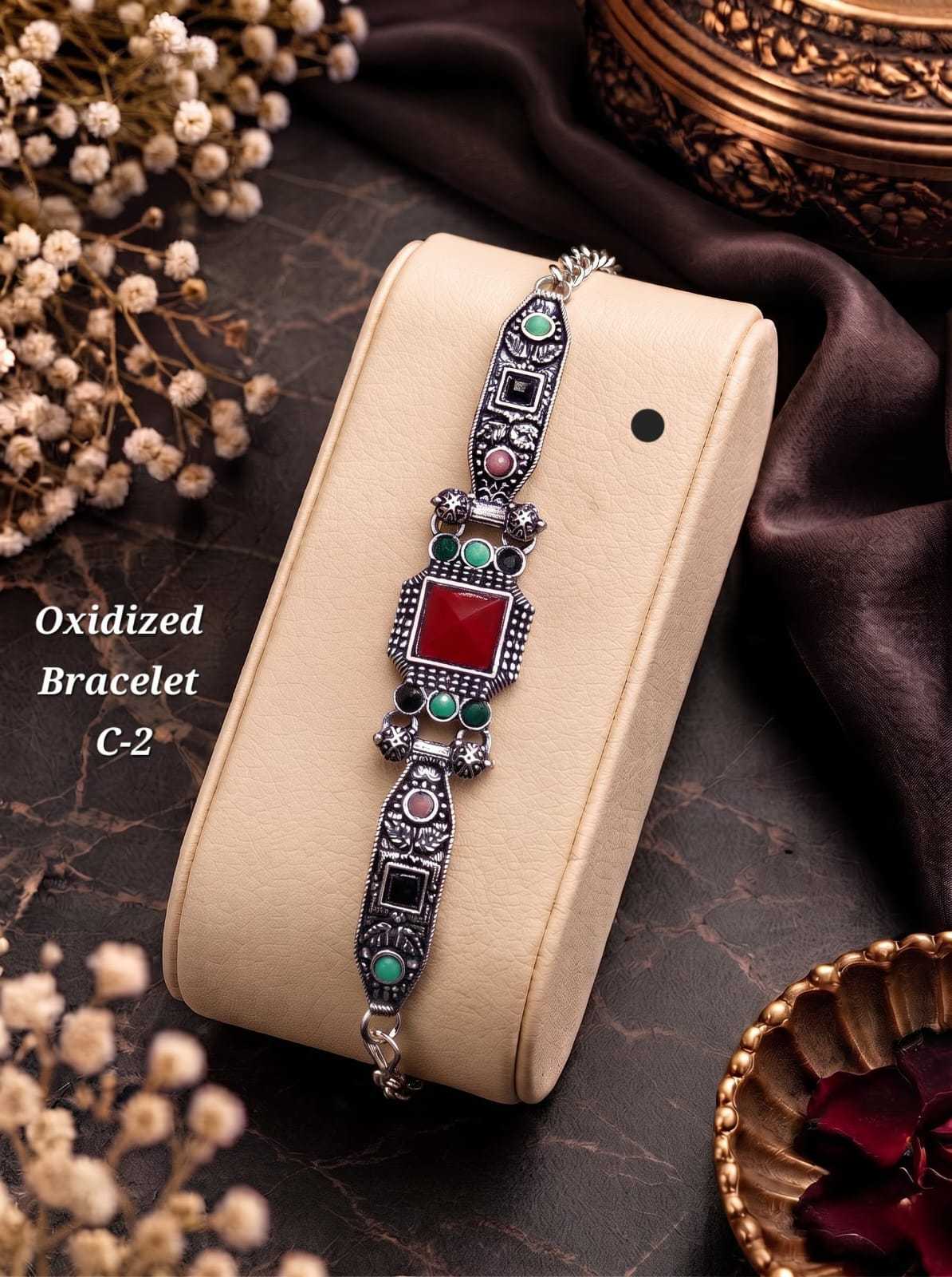 Oxidised Multicolour Stone Bracelet with Bold Centre Stone