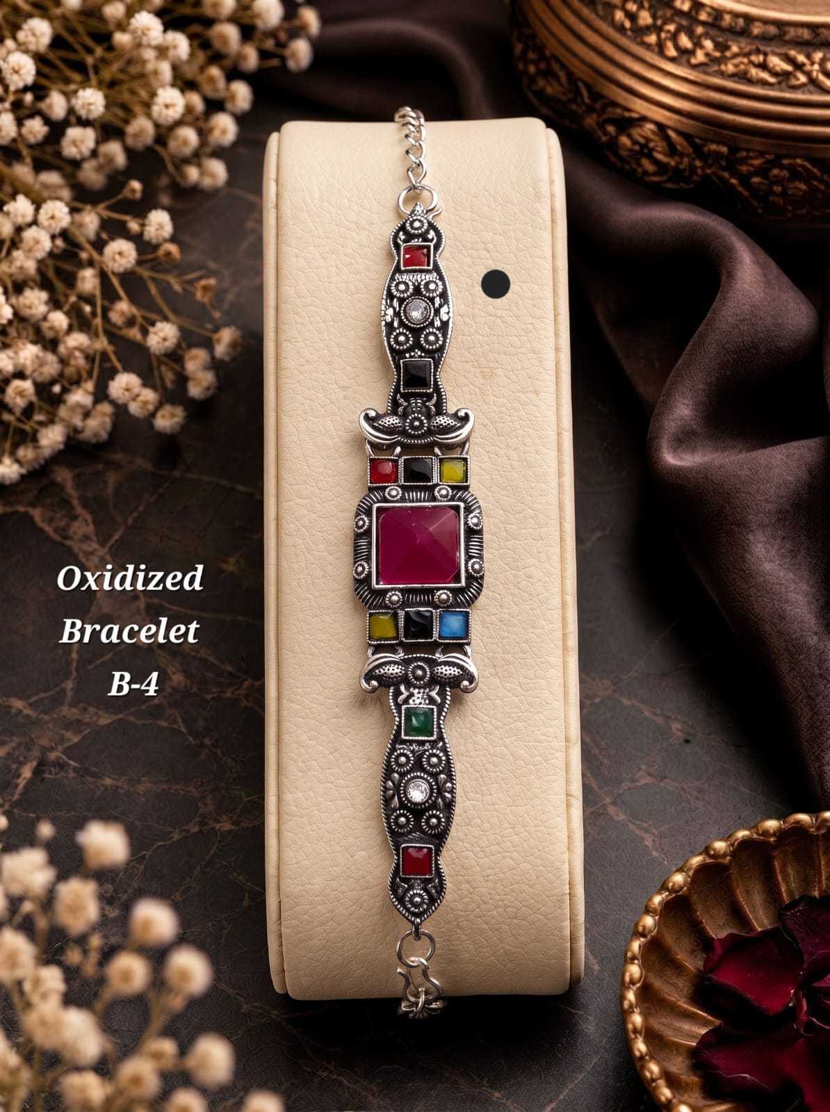 Oxidised Multicolour Stone Bracelet with Bold Centre Stone