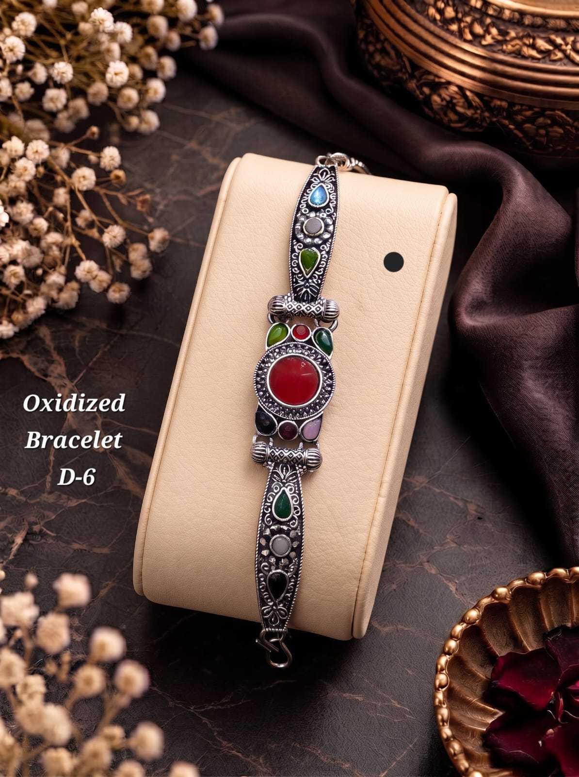 Oxidised Multicolour Stone Bracelet with Bold Centre Stone