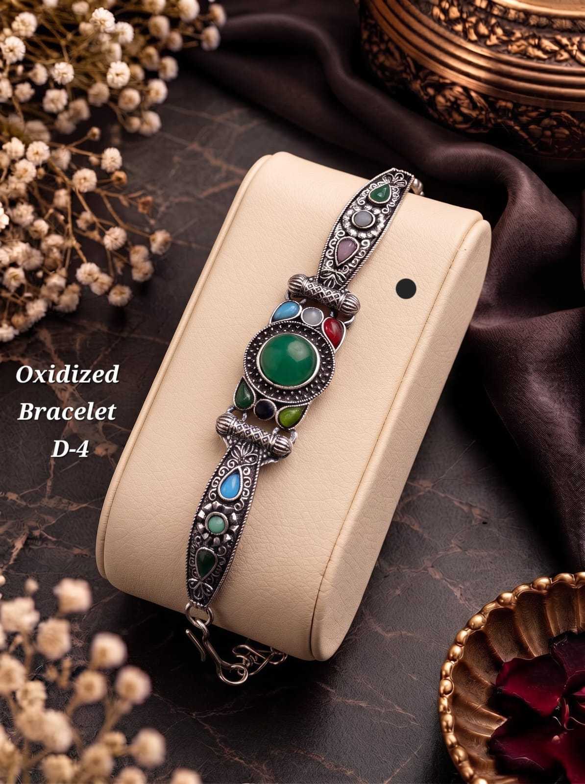 Oxidised Multicolour Stone Bracelet with Bold Centre Stone
