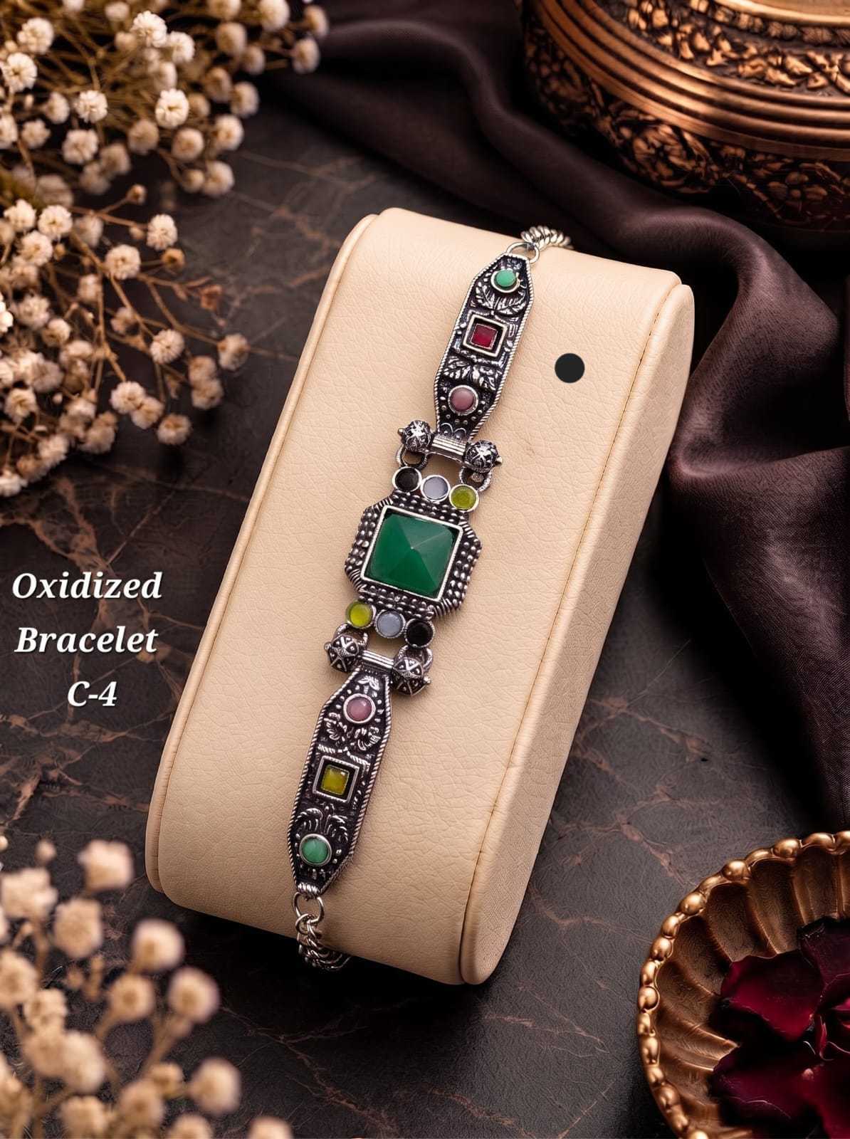 Oxidised Multicolour Stone Bracelet with Bold Centre Stone