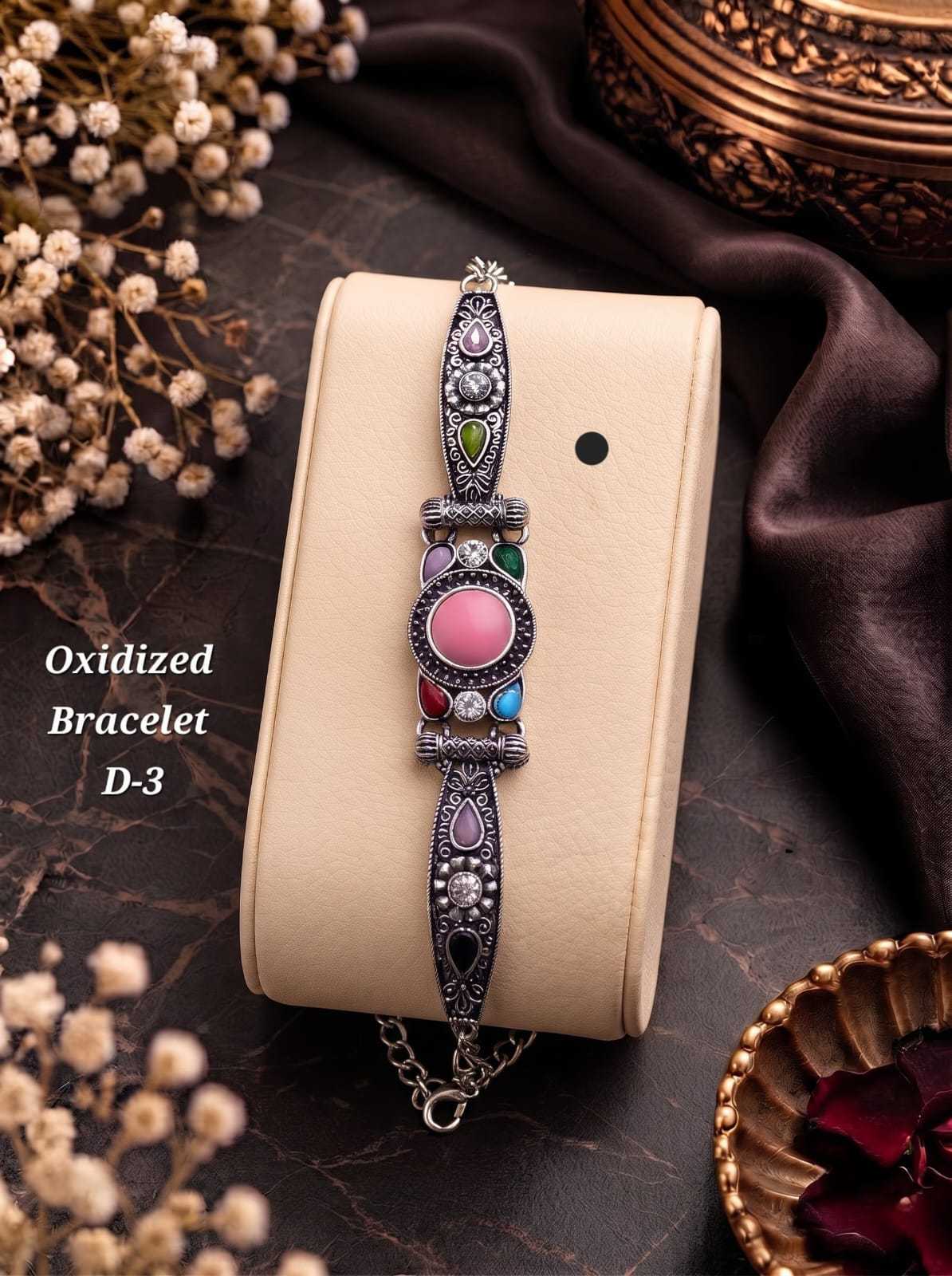 Oxidised Multicolour Stone Bracelet with Bold Centre Stone