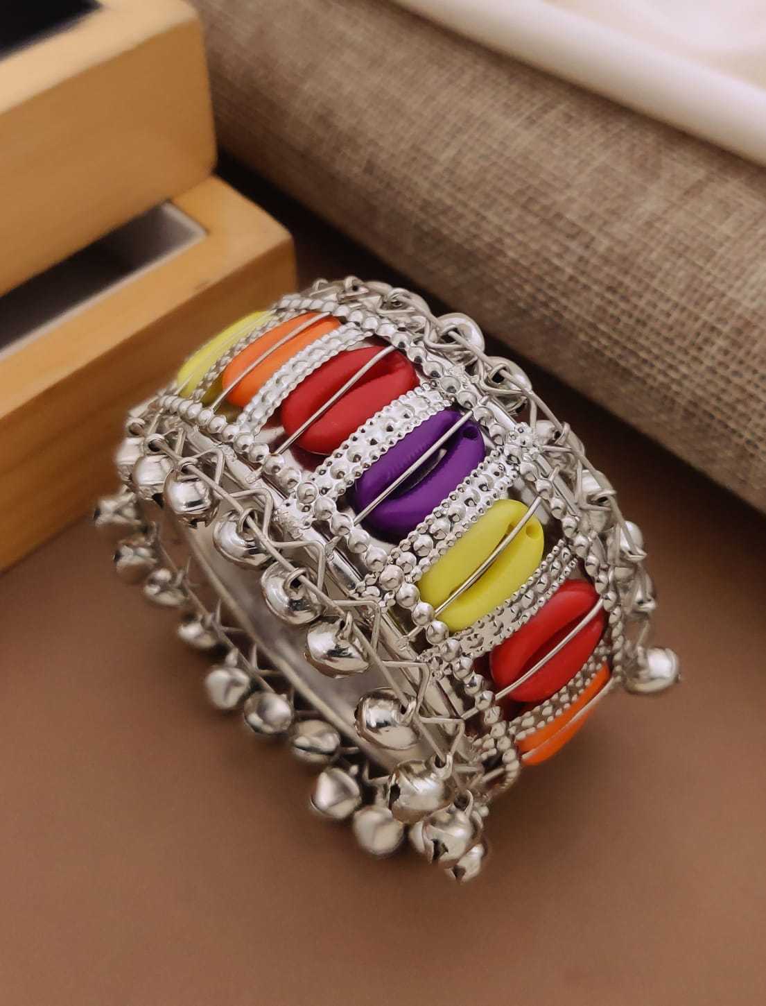 Oxidised Navratri Cuff Kada with Cowrie and Bead Work