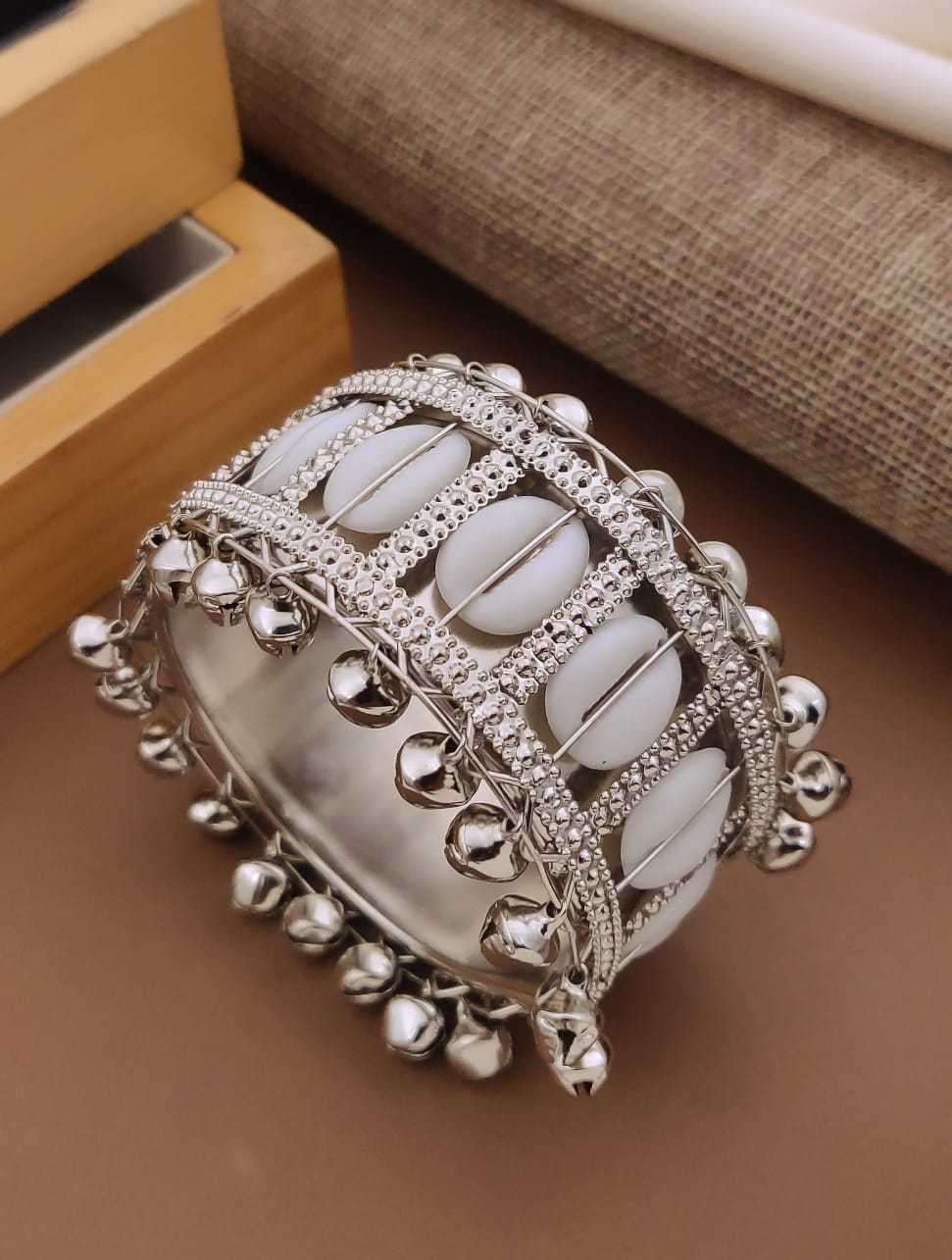 Oxidised Navratri Cuff Kada with Cowrie and Bead Work