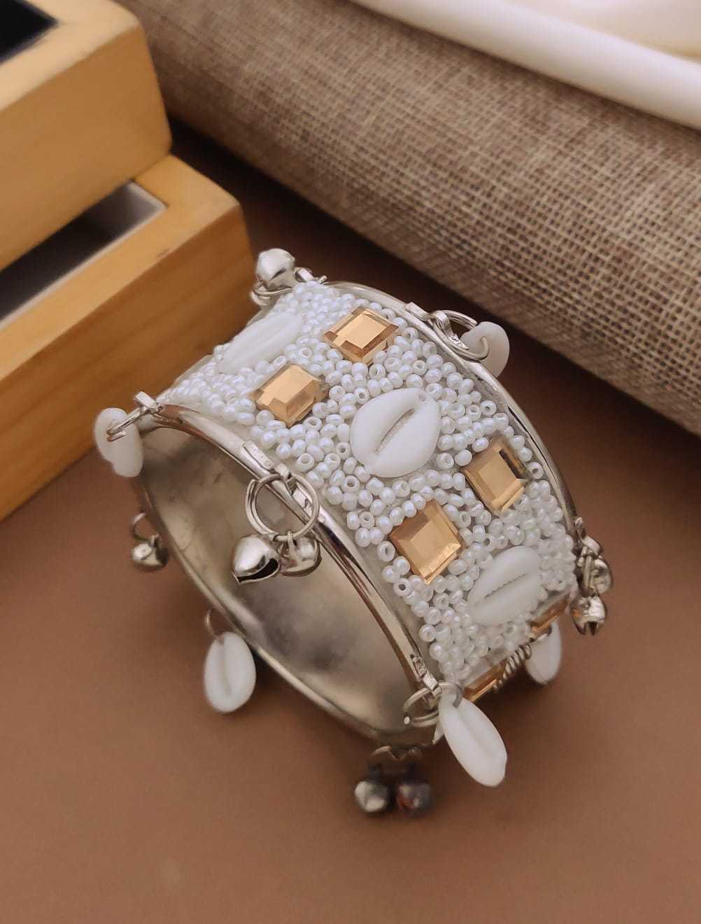 Oxidised Navratri Cuff Kada with Cowrie and Bead Work