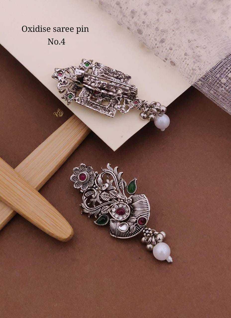 Oxidised Peacock Saree Pin with Pearl Drop