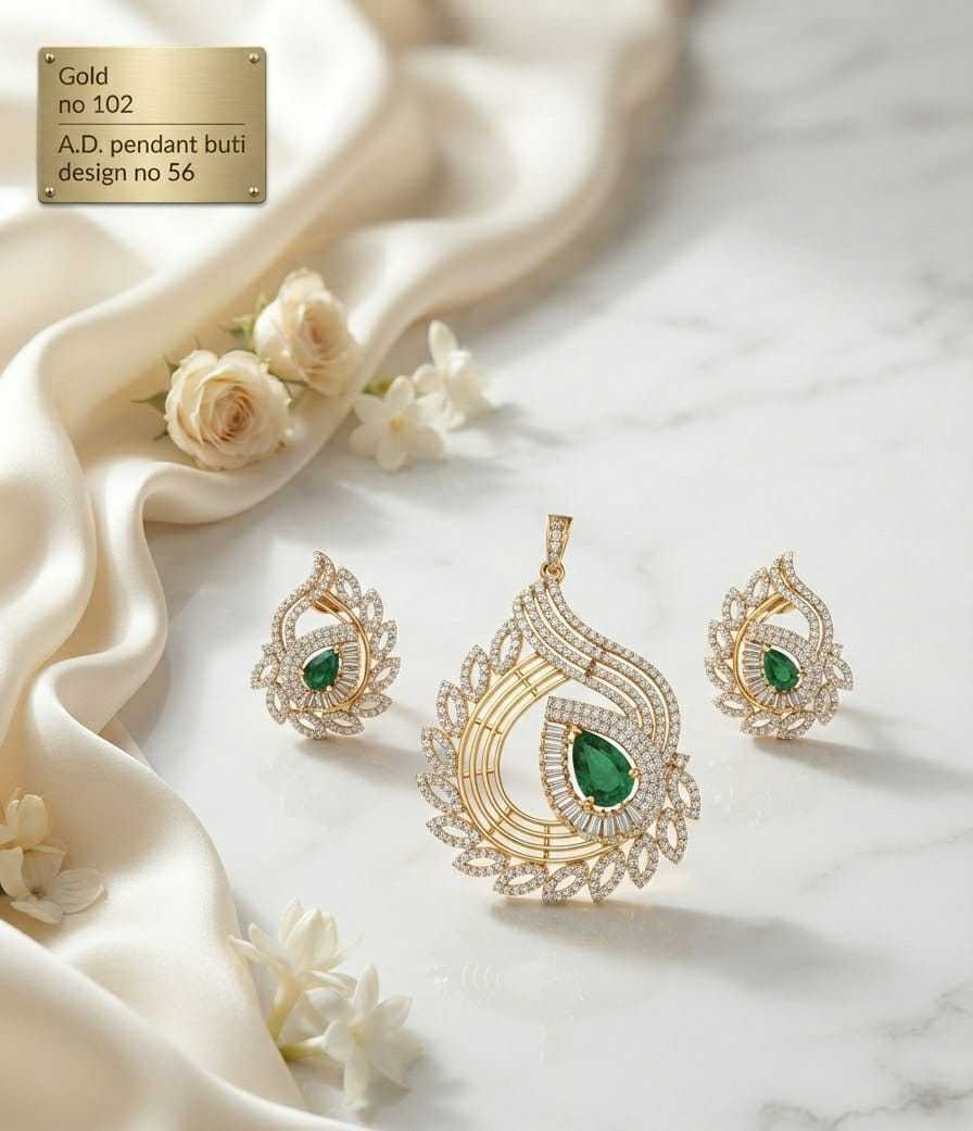 Paisley AD Pendant Set with Pear Stone and Gold Wire Lines