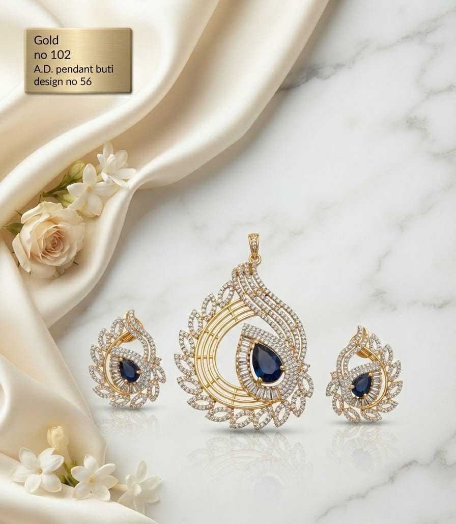 Paisley AD Pendant Set with Pear Stone and Gold Wire Lines