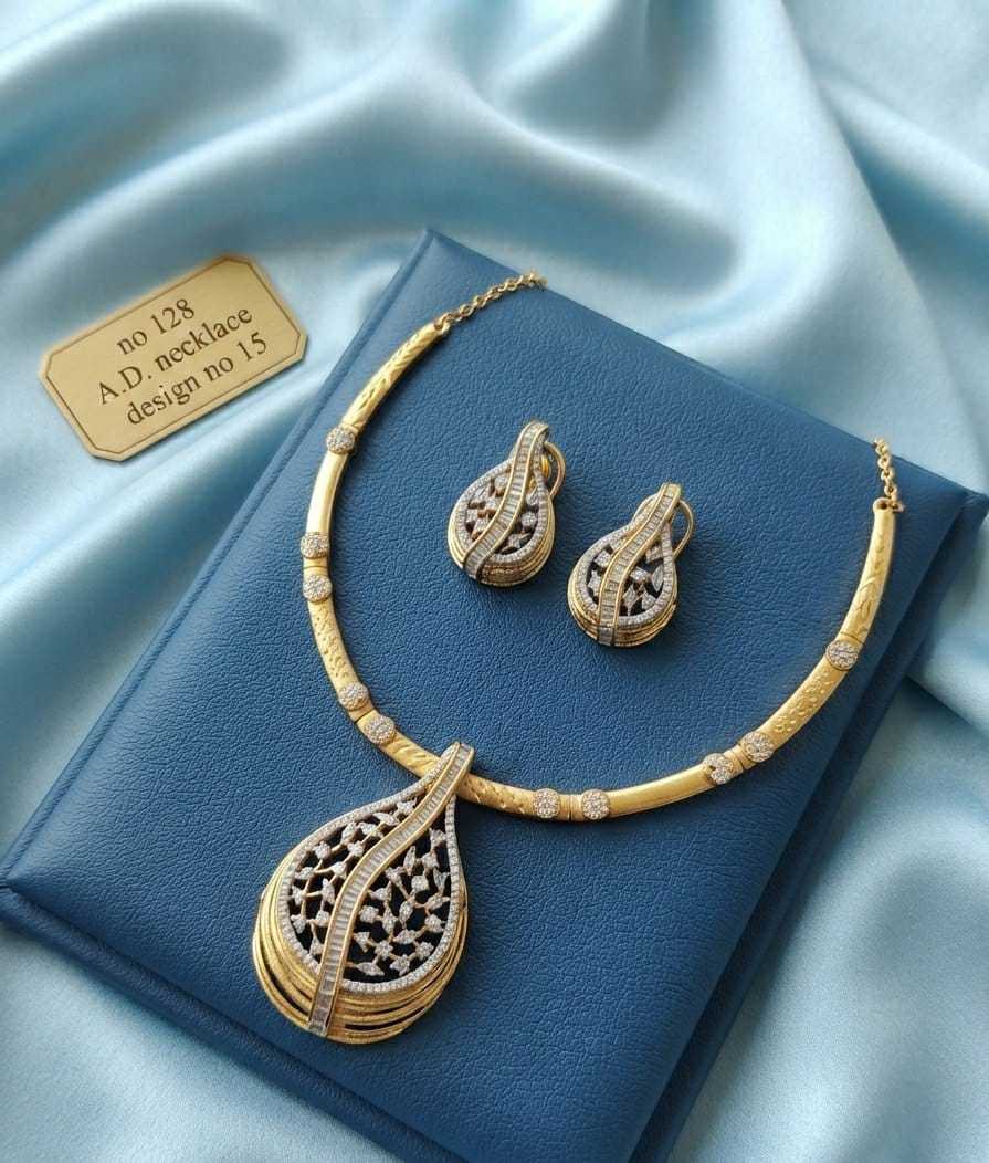 Paisley Teardrop AD Hasli Necklace Set with Ribbed Gold Detail