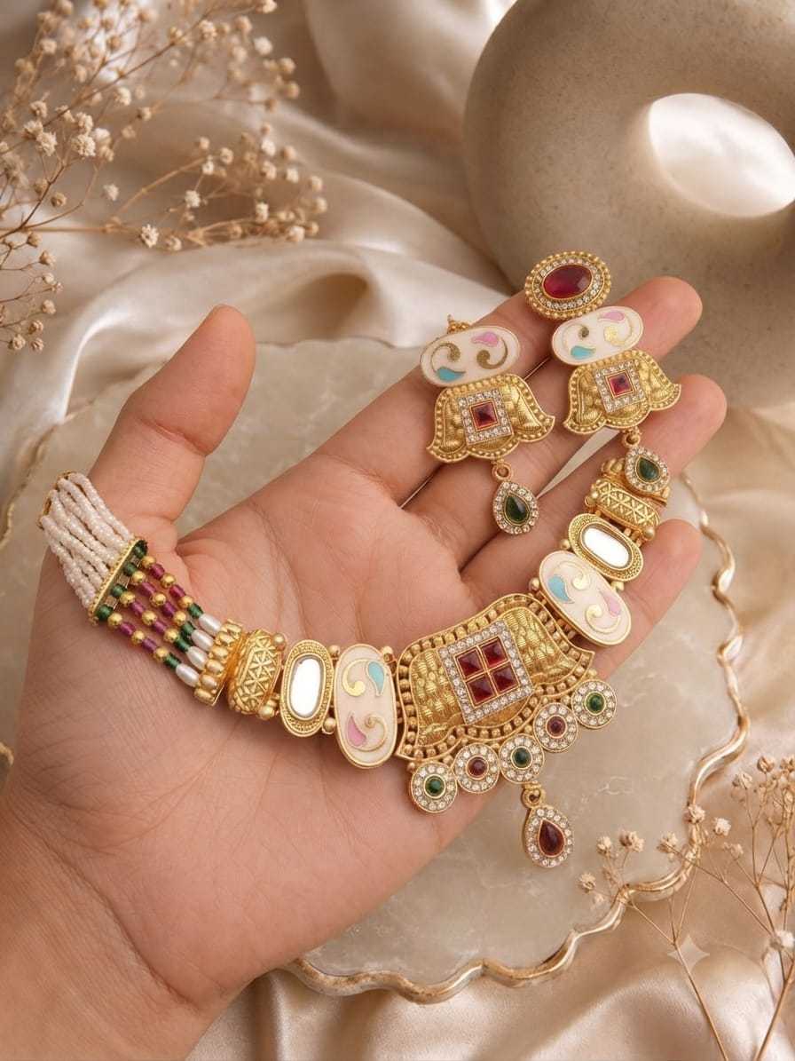 Pastel Enamel Choker with Kundan Panels