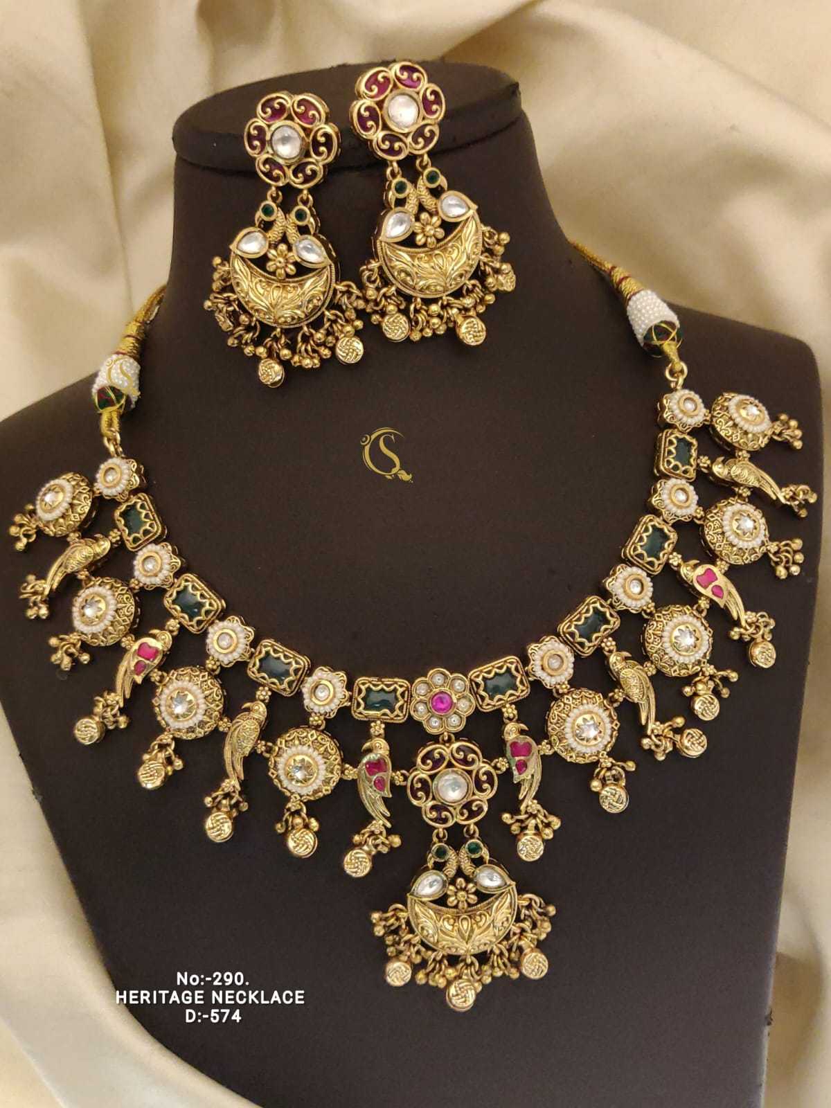 Peacock and Paisley Motif Heritage Necklace with Kundan Stones