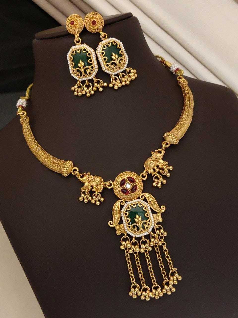 Peacock & Elephant Motif Antique Necklace Set