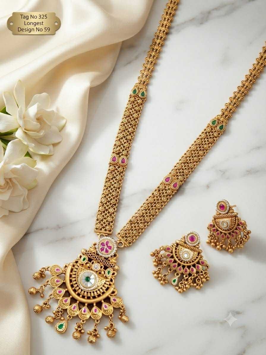 Peacock Fan Pendant Long Necklace Set with Kundan and Bead Drops