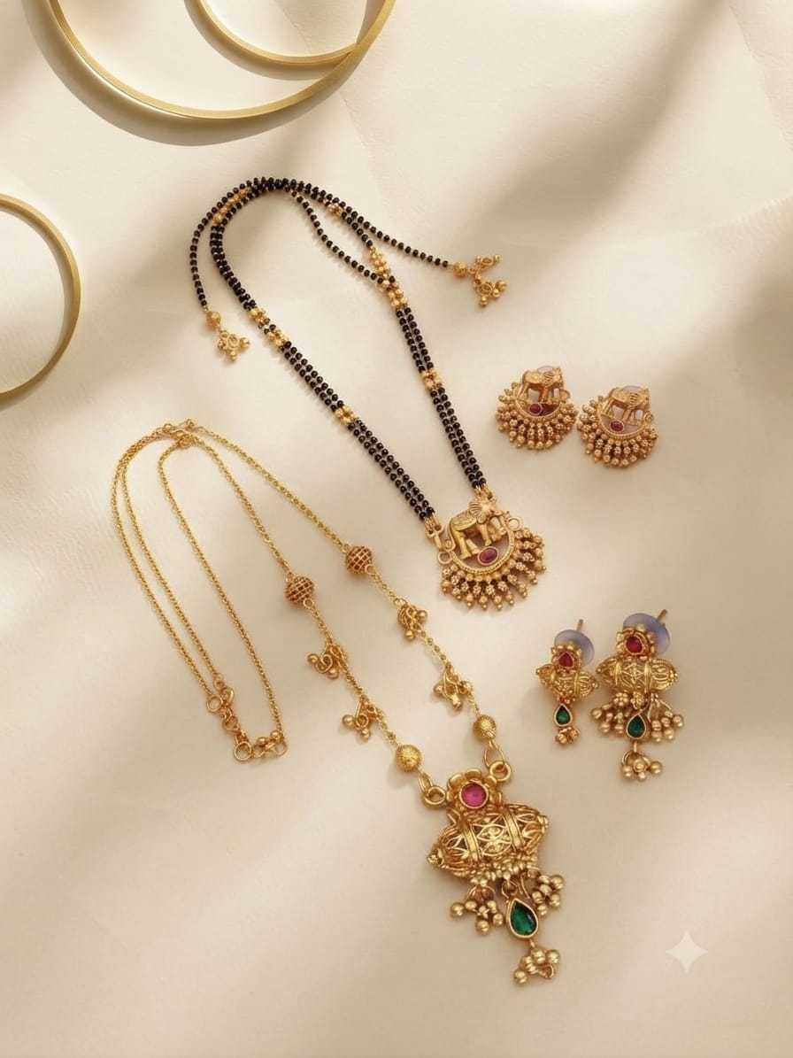 Peacock Floral Double Strand Black Bead Mangalsutra