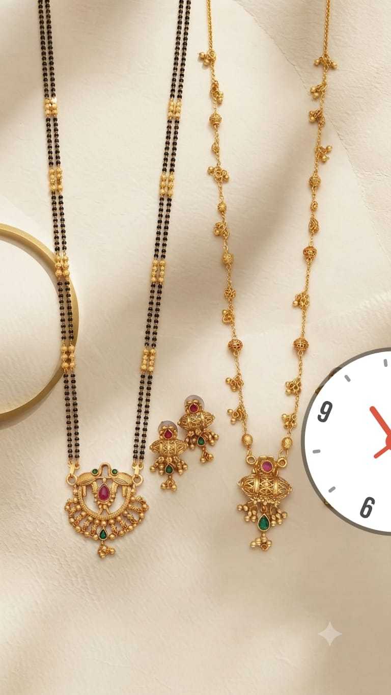 Peacock Floral Double Strand Black Bead Mangalsutra