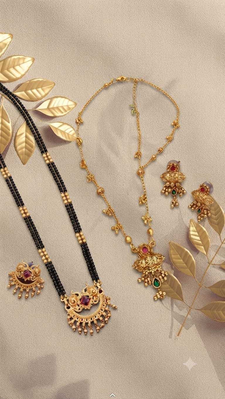 Peacock Floral Double Strand Black Bead Mangalsutra