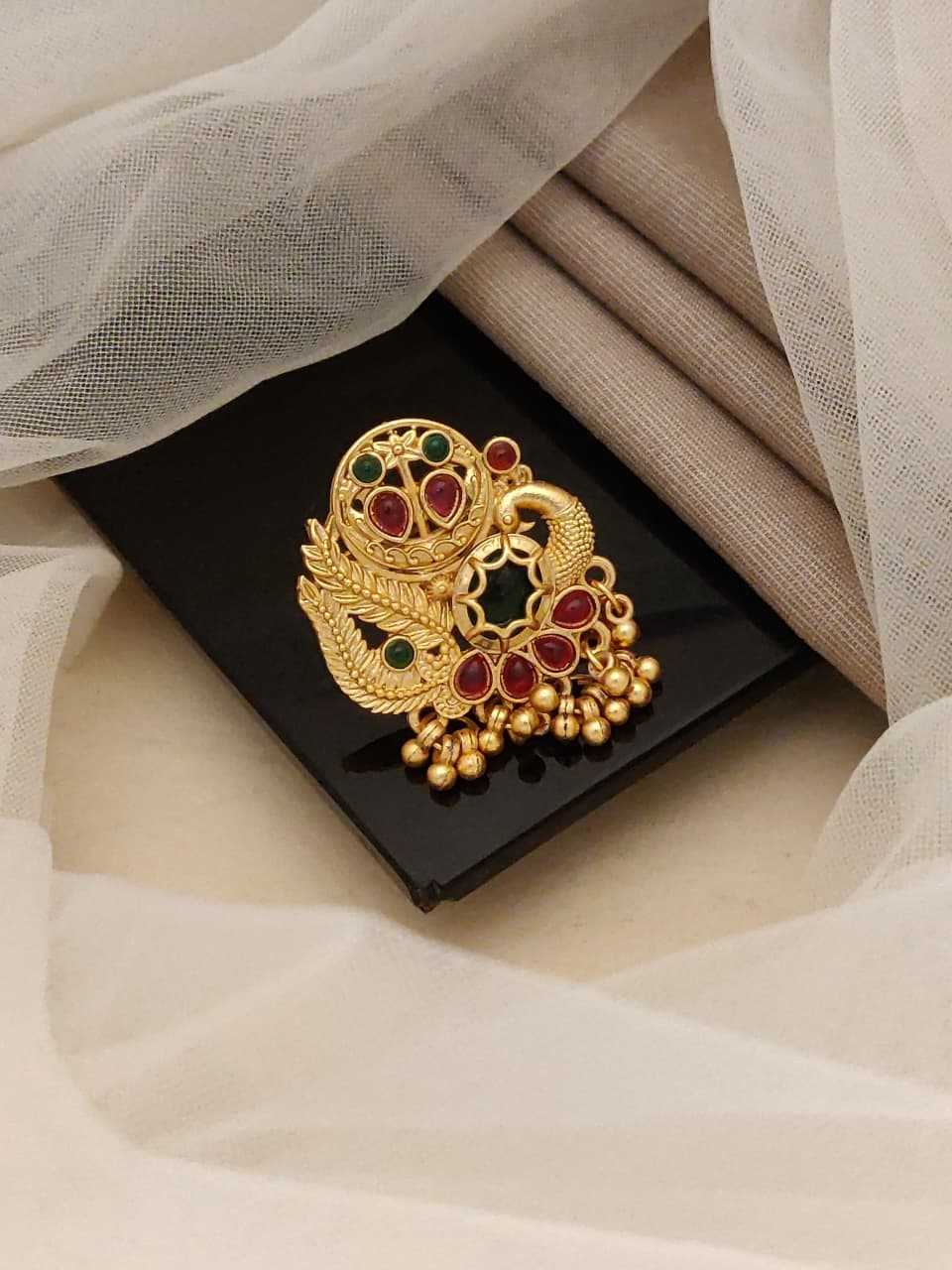 Peacock Floral Statement Ring with Ghungroo Beads