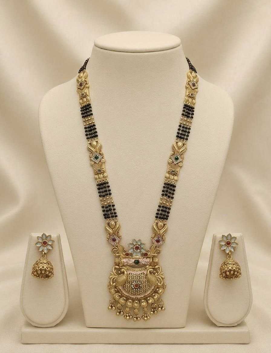 Peacock Motif Mangalsutra with Kundan Stations