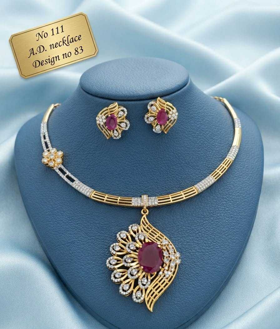 Peacock Swirl AD Hasli Necklace Set with Ruby, White or Blue Stone