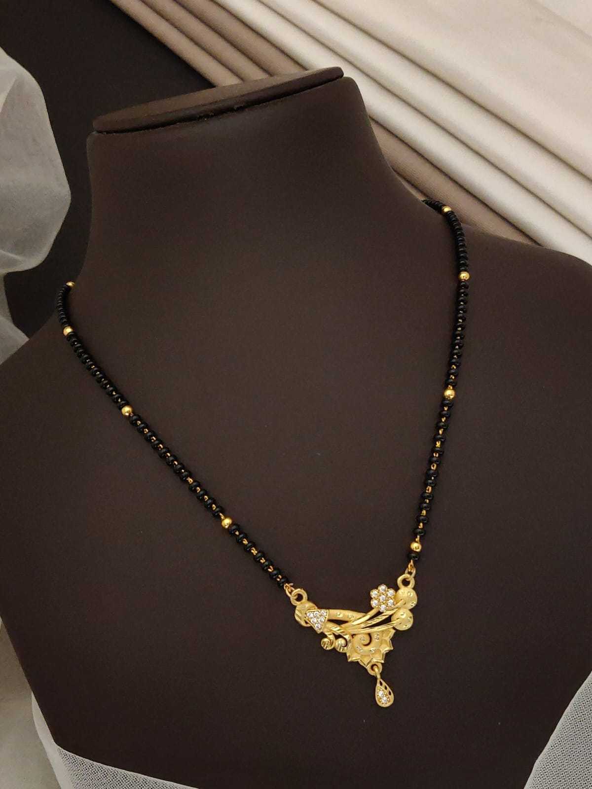 Peacock Swirl CZ Pendant Mangalsutra on Black Bead Chain