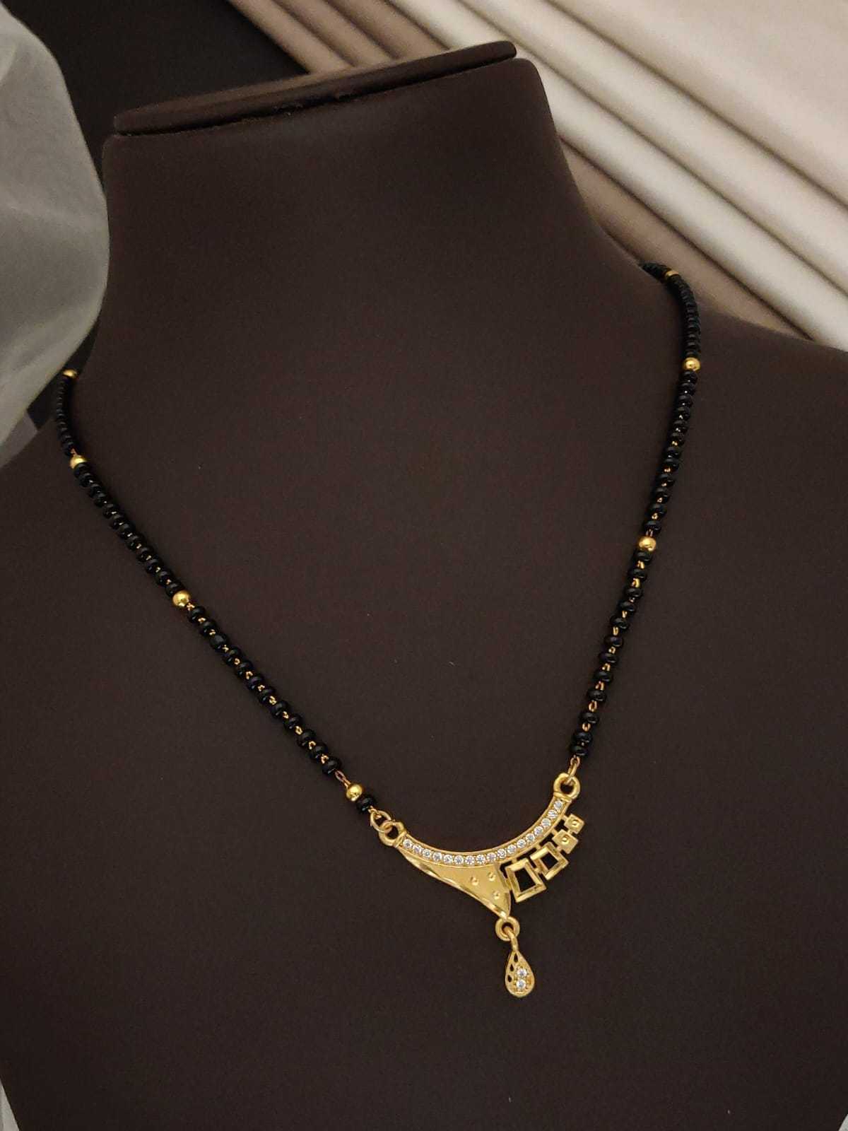 Peacock Swirl CZ Pendant Mangalsutra on Black Bead Chain