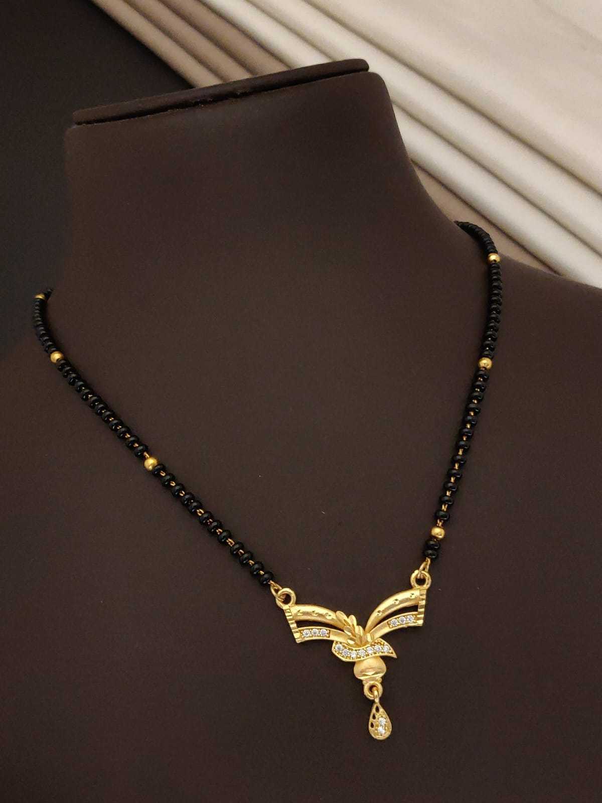 Peacock Swirl CZ Pendant Mangalsutra on Black Bead Chain