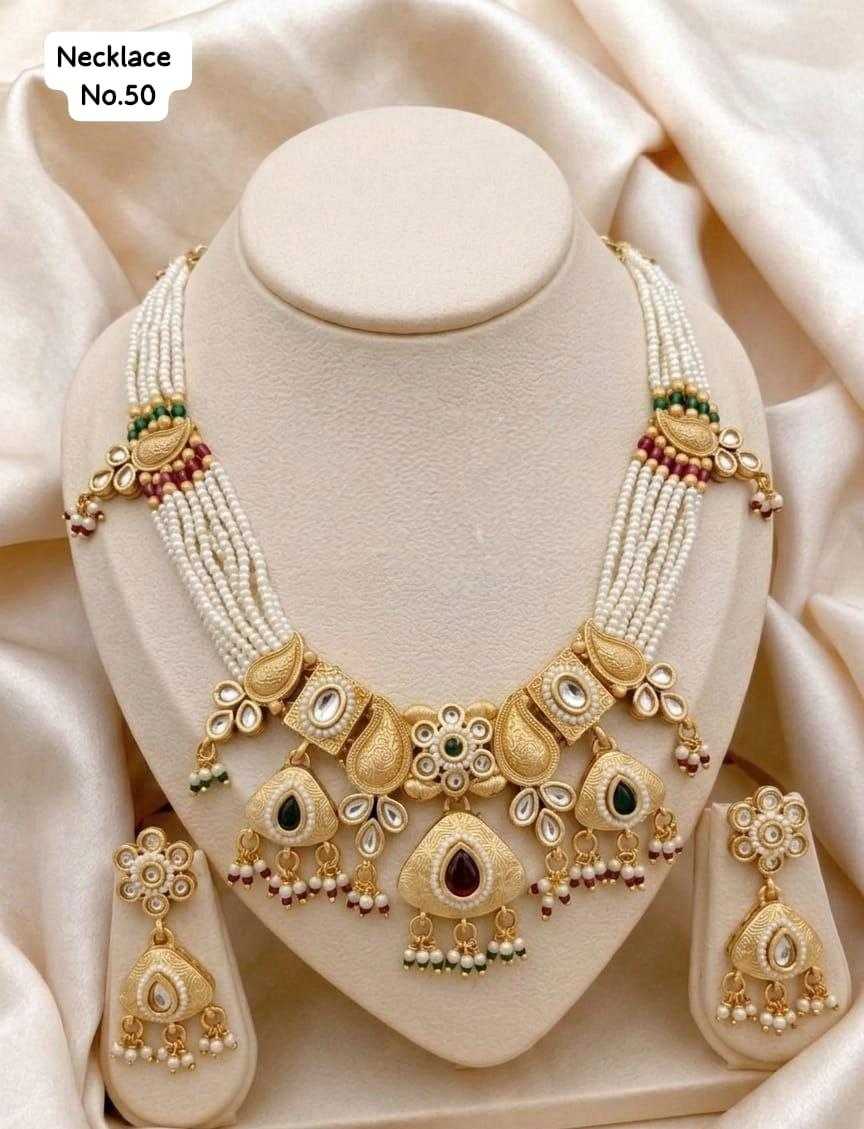 Pearl Mala Necklace Set with Kundan Paisley Motifs