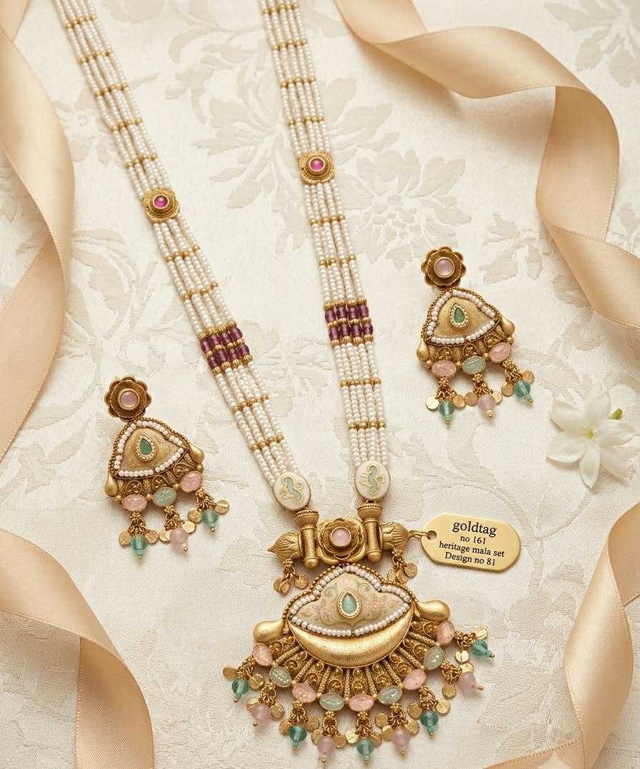 Pearl Mala Set with Pastel Stone Crescent Pendant