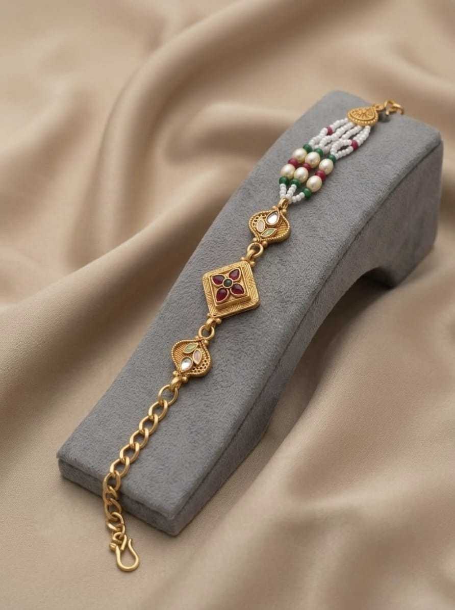 Pearl & Pota Stone Lumba Rakhi Bracelet