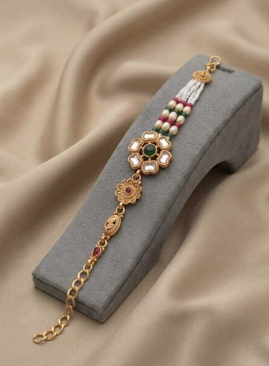 Pearl & Pota Stone Lumba Rakhi Bracelet