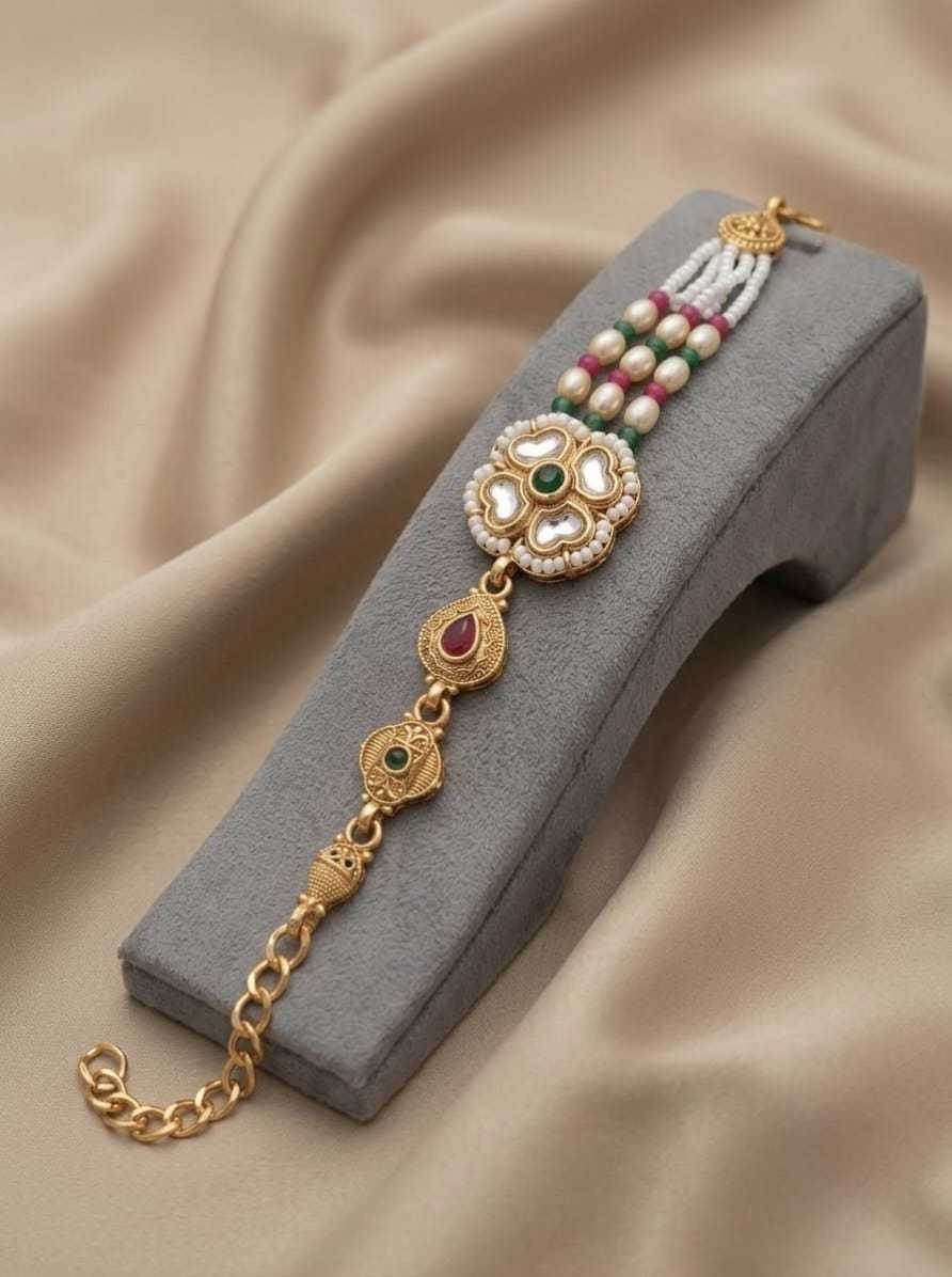 Pearl & Pota Stone Lumba Rakhi Bracelet