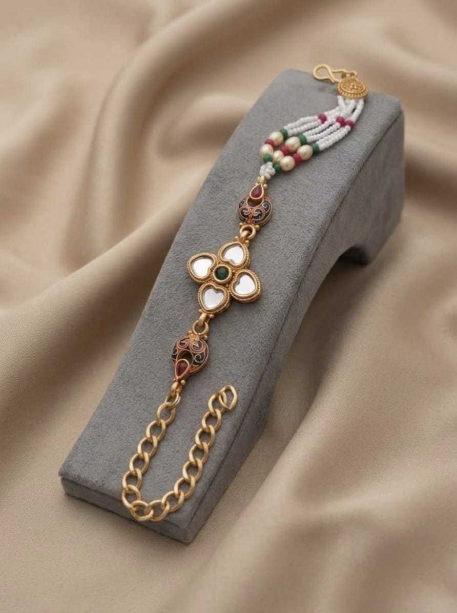 Pearl & Pota Stone Lumba Rakhi Bracelet