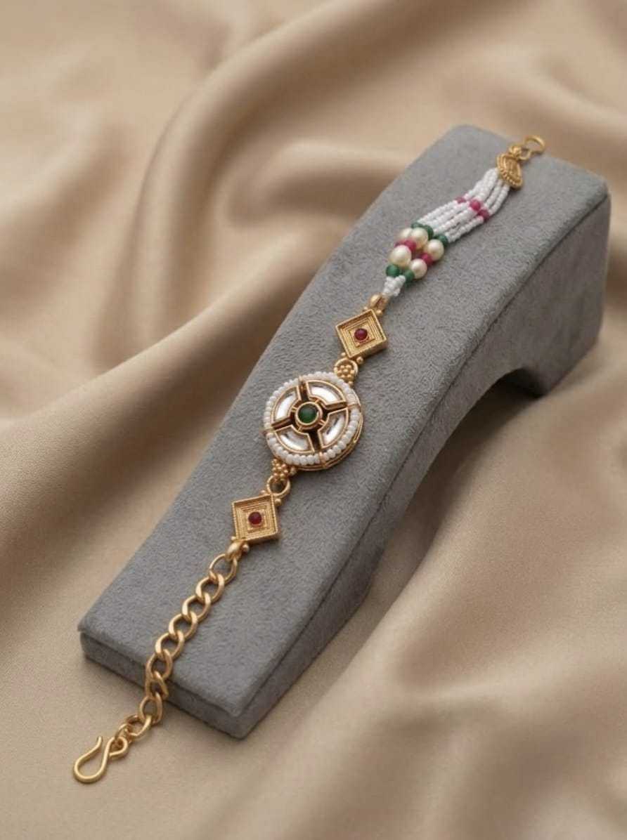 Pearl & Pota Stone Lumba Rakhi Bracelet
