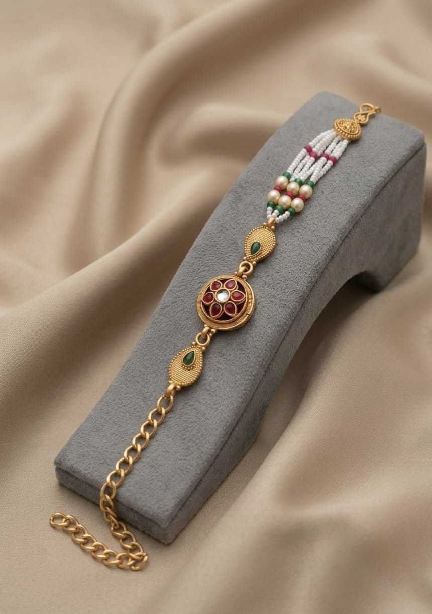 Pearl & Pota Stone Lumba Rakhi Bracelet