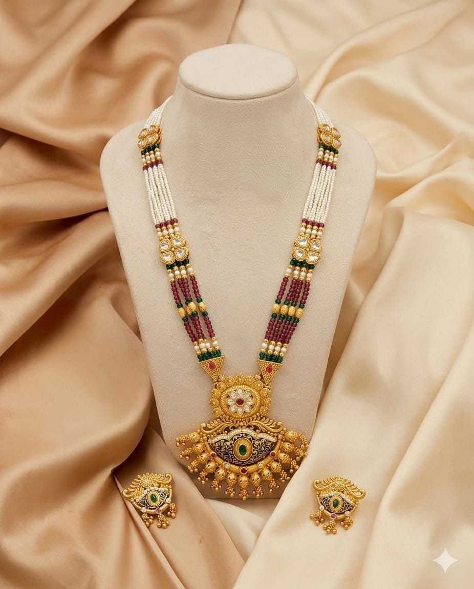 Pearl & Pota Stone Multi-Strand Long Necklace Set
