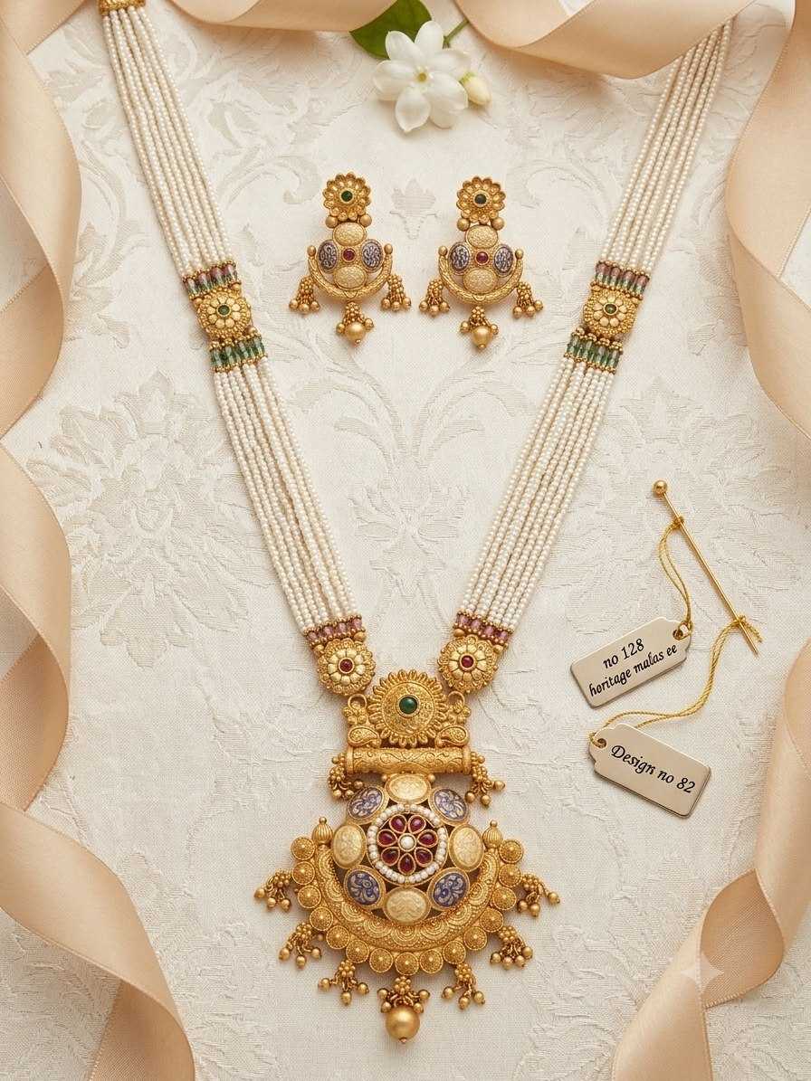 Pearl Rani Haar Set with Blue Meenakari Crescent Pendant