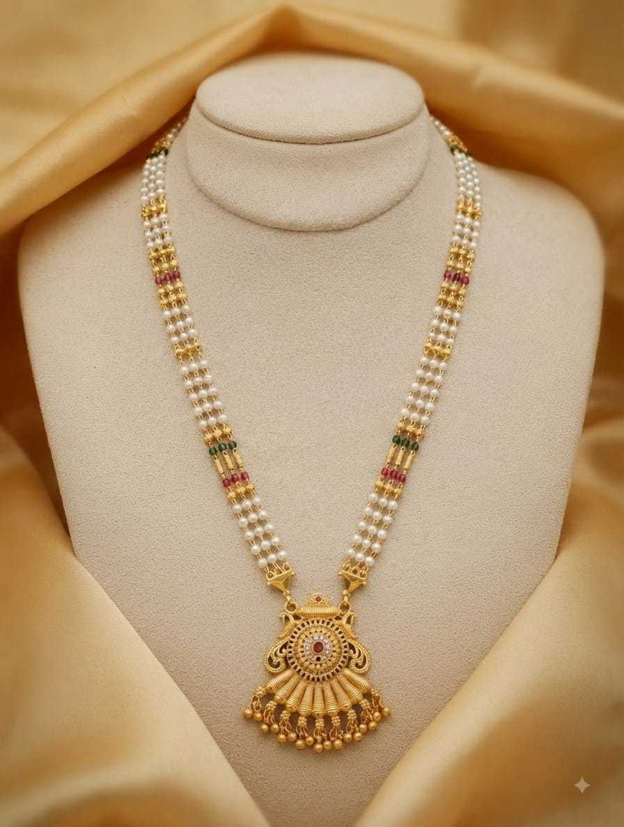 Pearl Rani Haar with Heart Peacock Pendant