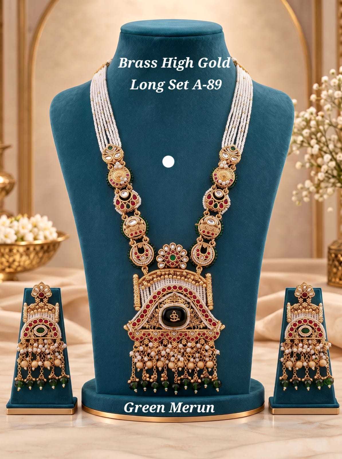 Pearl Strand Long Haram Set with Kundan Medallions and Bead Drops