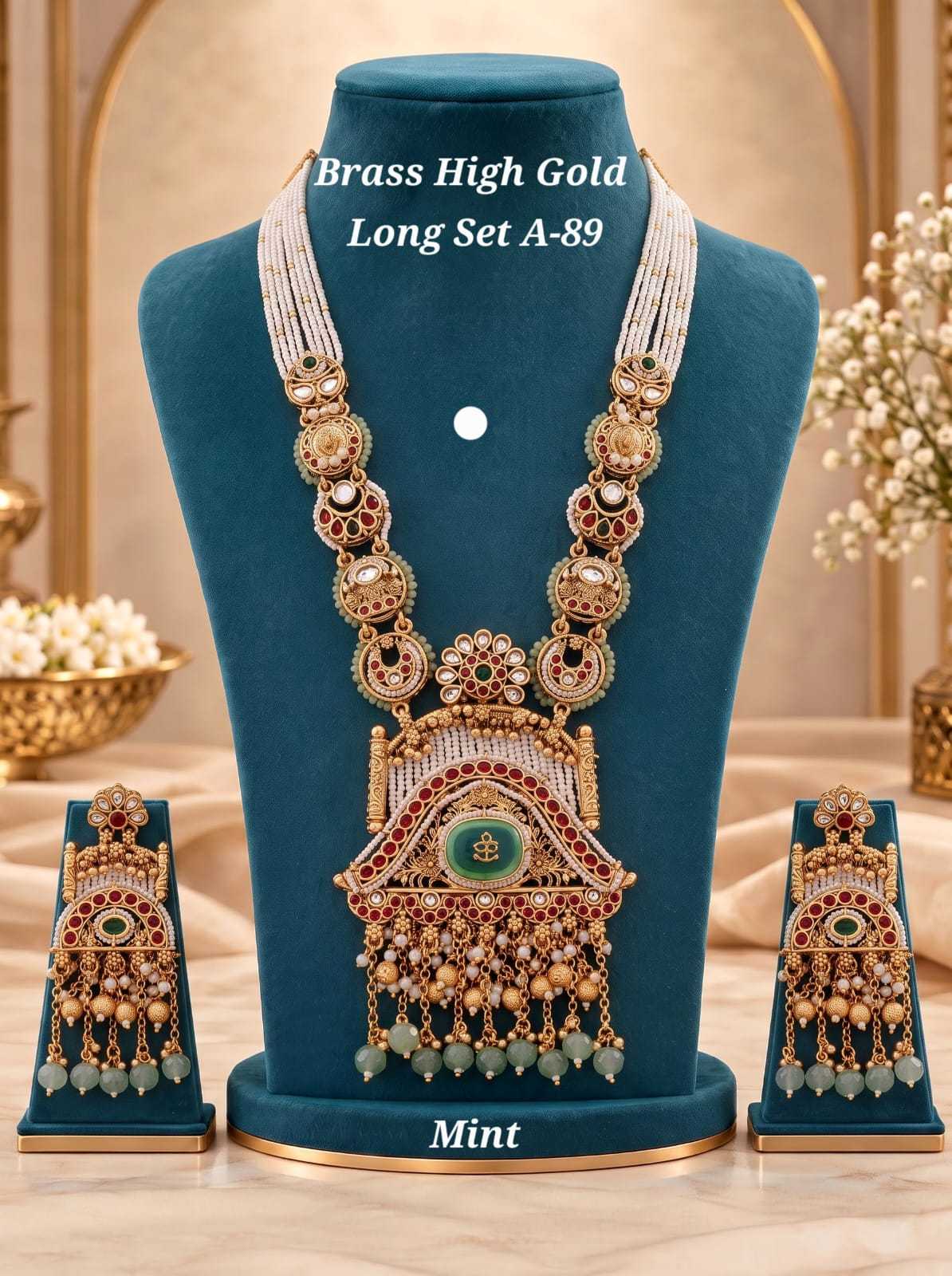 Pearl Strand Long Haram Set with Kundan Medallions and Bead Drops