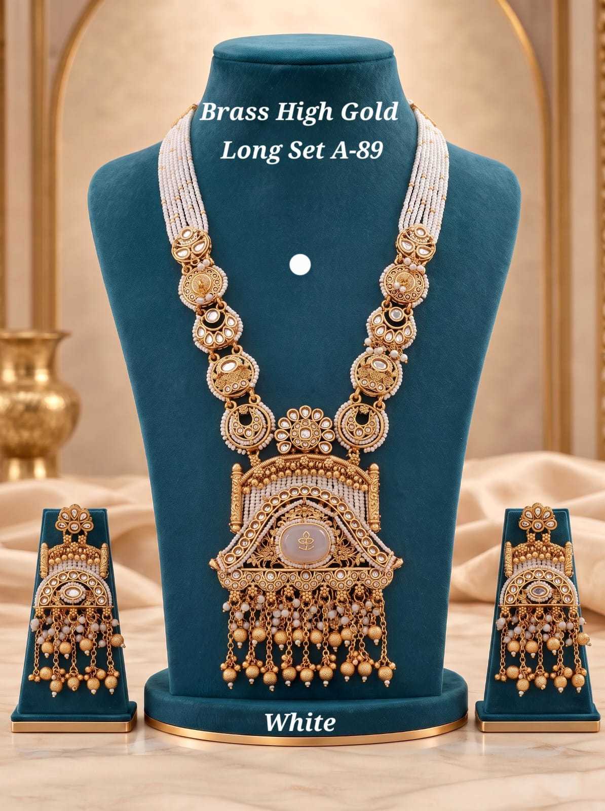 Pearl Strand Long Haram Set with Kundan Medallions and Bead Drops