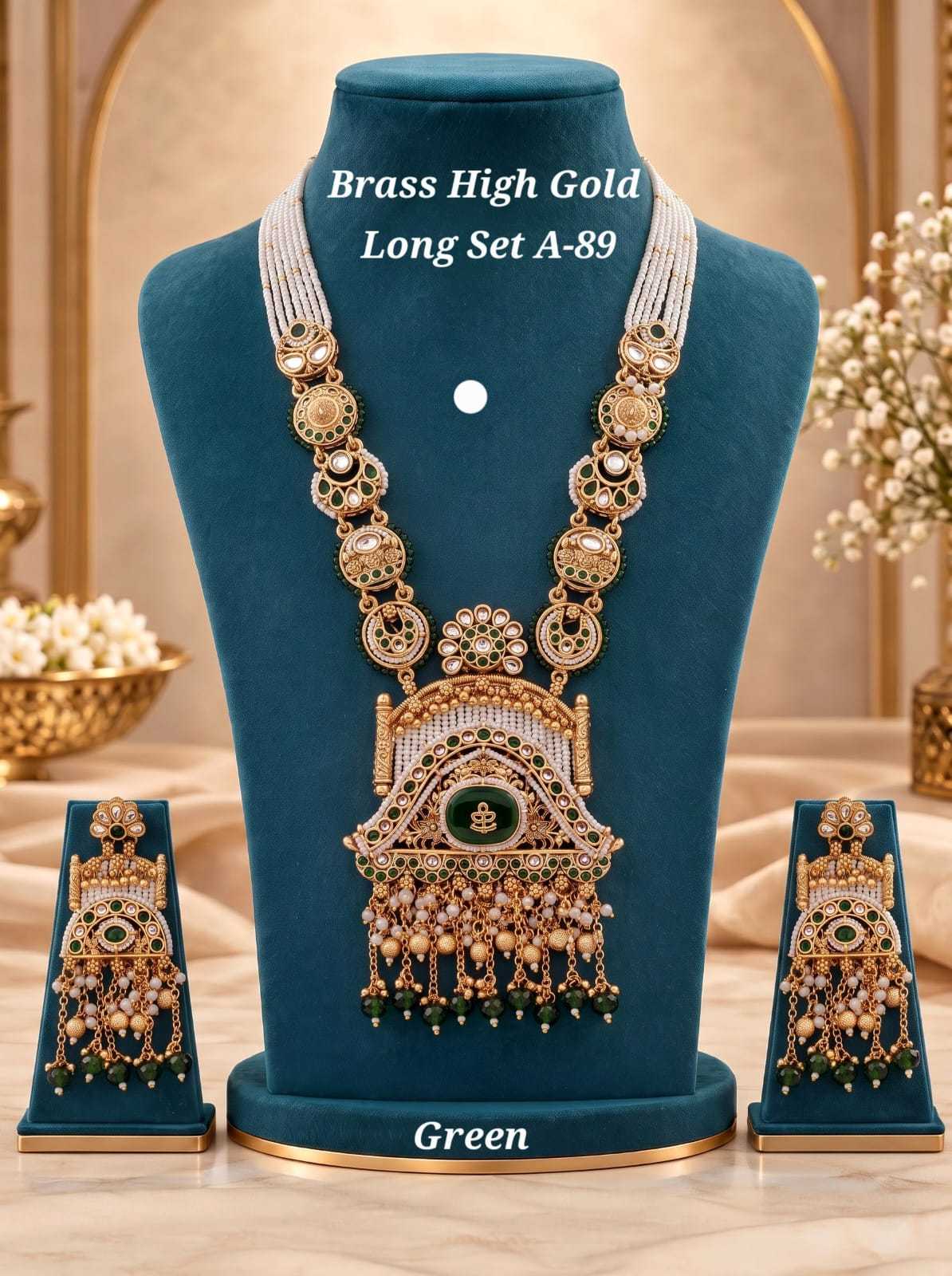Pearl Strand Long Haram Set with Kundan Medallions and Bead Drops