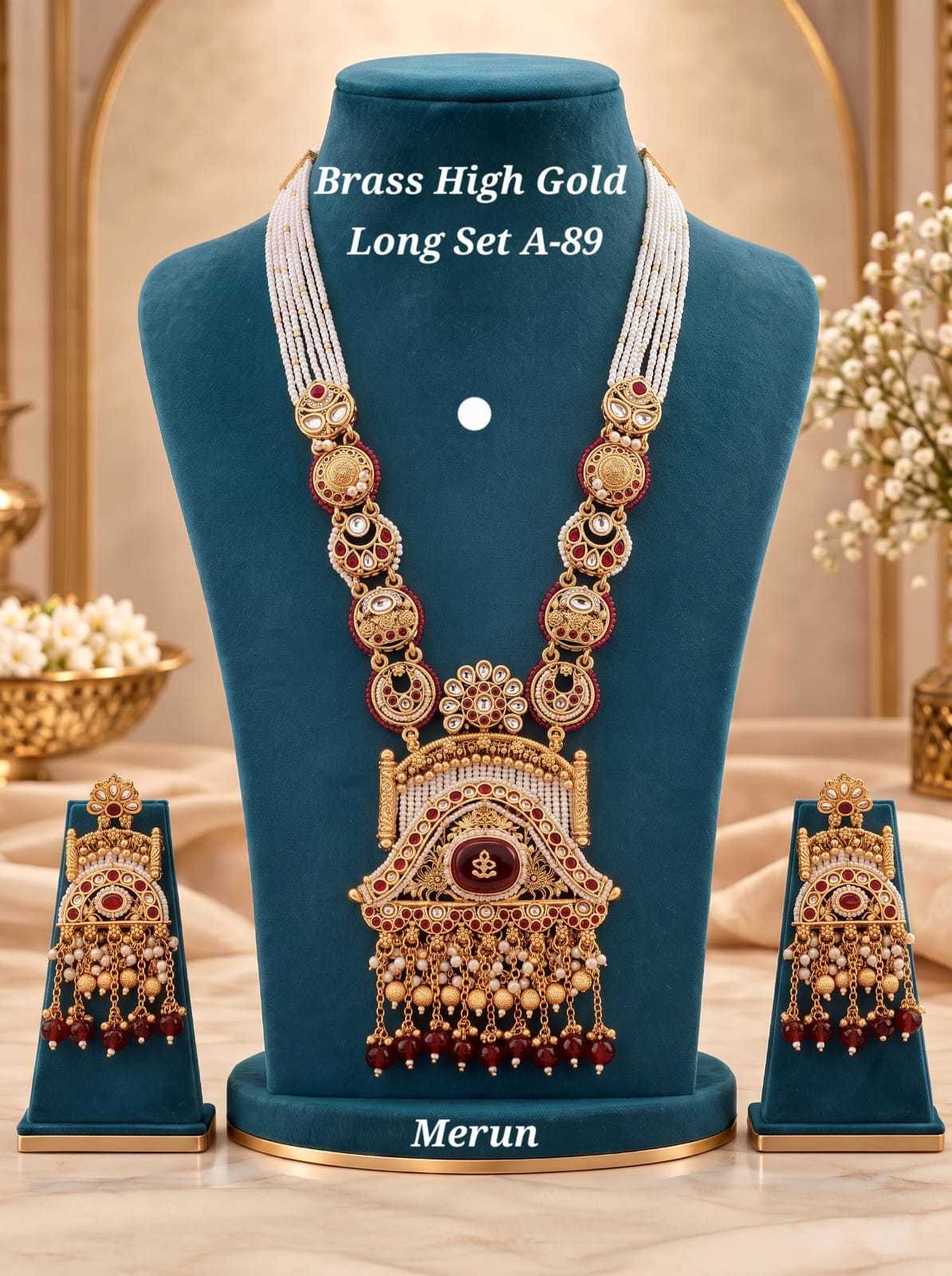 Pearl Strand Long Haram Set with Kundan Medallions and Bead Drops