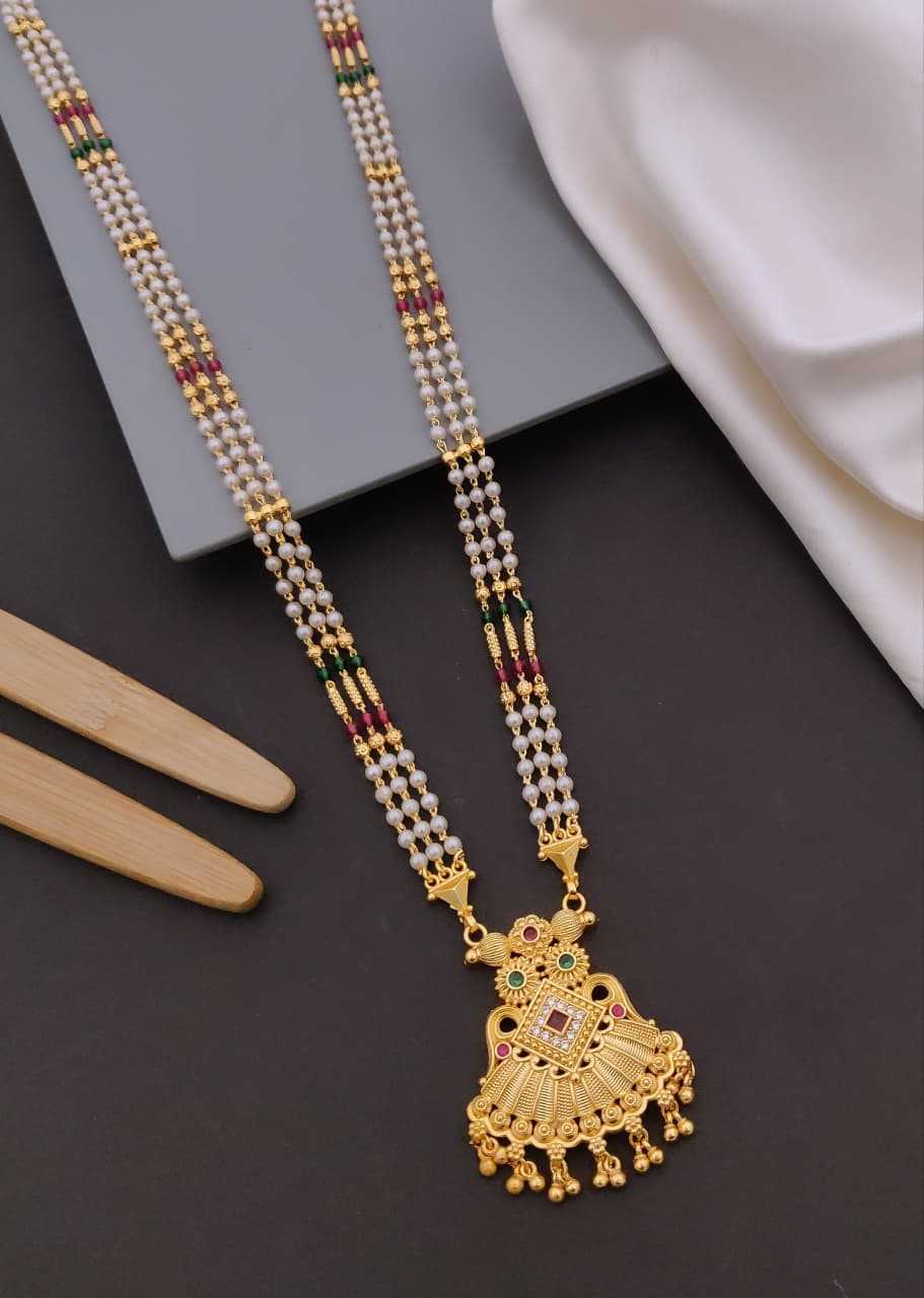 Pearl Strand Long Mangalsutra with Fan Pendant